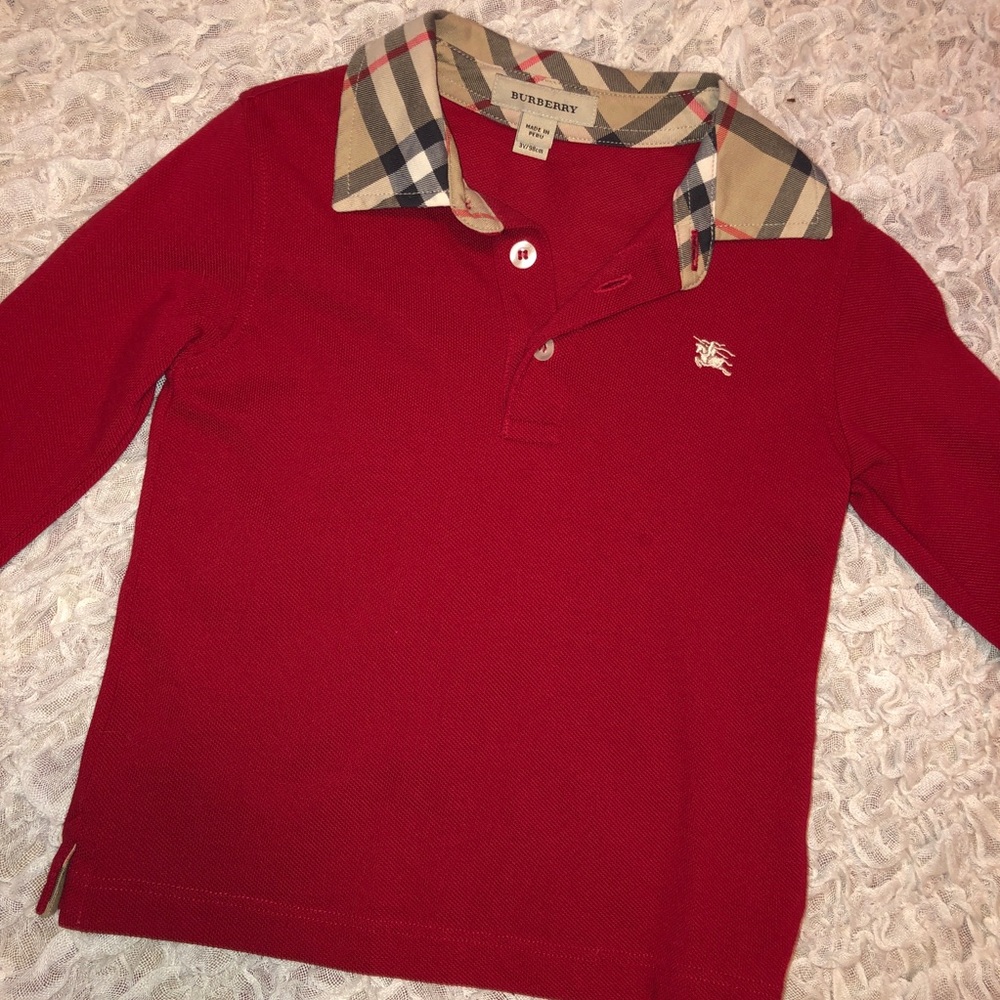 Red Burberry Long Sleeve Polo